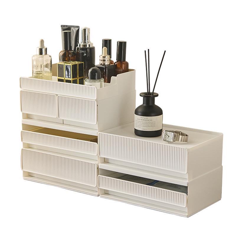 Stackable Multi-Layer Cosmetic Storage Box: High-End Skincare & Lipstick Organizer with Desktop Drawers