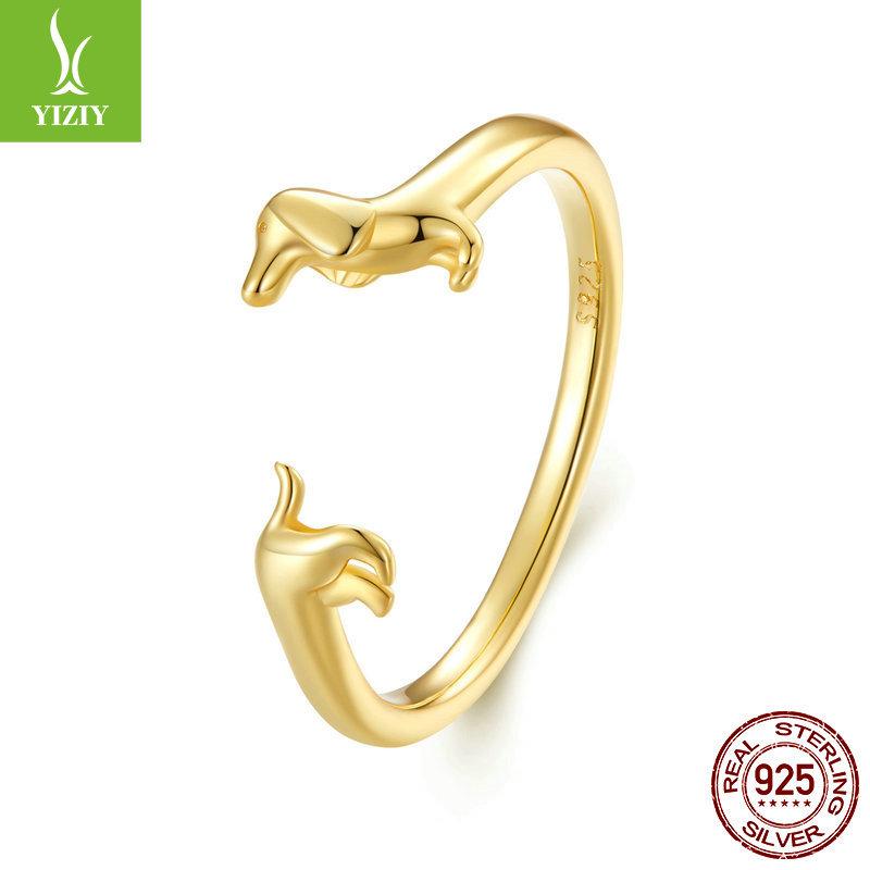 Popular Dachshund Open Ring Multi-Color Optional, Cute Animal 925 Sterling Silver Puppy Ring