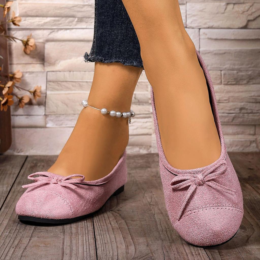 French single shoes women's bow flats suede one-pedal lazy shoes 2025 fairy wind beanie shoes size 43