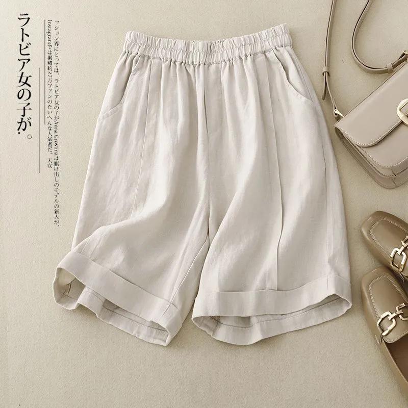 2024 Women's High Waist Cotton Linen A-line Shorts - Summer Elastic Wide Leg Casual Five-Point Pants