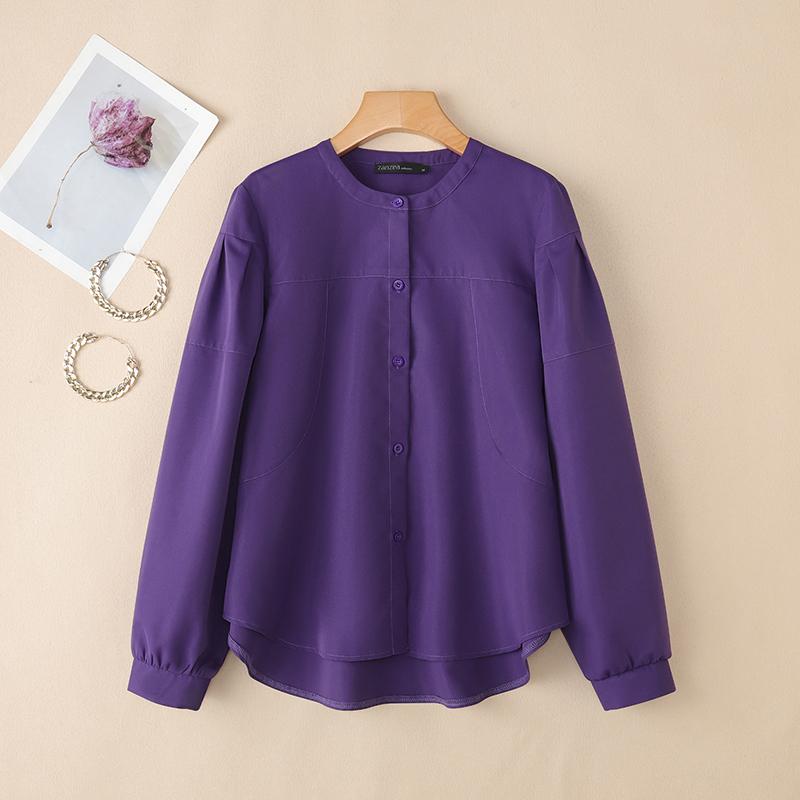 

ZANZEA Женская повседневная блузка с круглым вырезом, однотонная, с длинным рукавом, свободного кроя 3XL