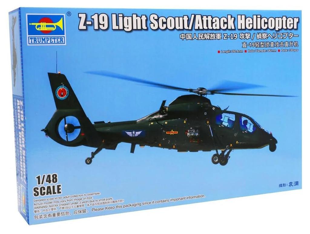 Trumpeter Scale Chinese Liberation Army Helicopter Plastic Model Kit Molded in Color 1/48 People's Z-19 Attack/Reconnaissance 05819,