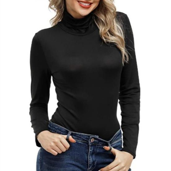 Women Bottoming Tops High Collar Long Sleeve Slim Fit Pullover Tops Solid Color Basic Turtleneck Blouse Daily Wear