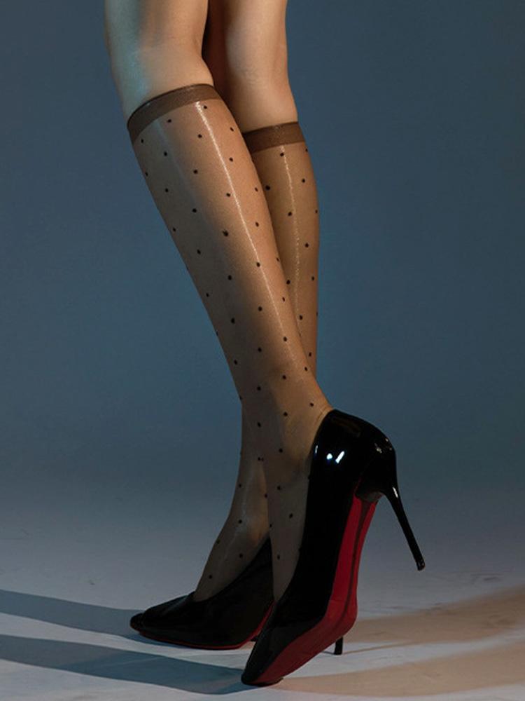 Sweet Girl Dot 1D Thin Socks Oil Glossy Stockings Sheer See Through Elastic Nylon Stockings Transparent Socks Candy Color