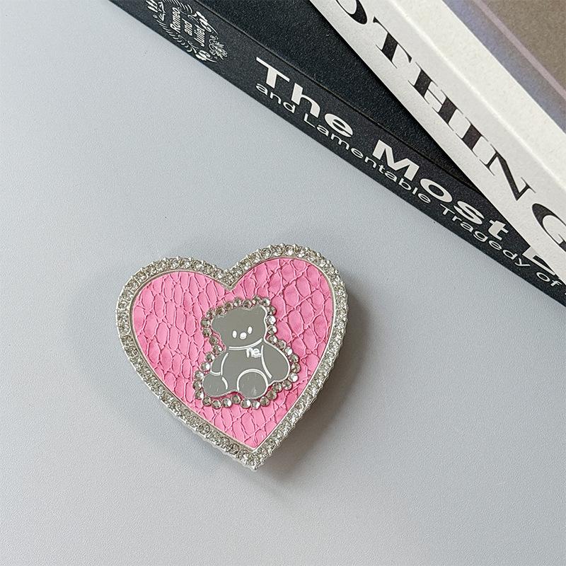 Rhinestone Bear Magnetic Phone Stand with Mirror & Heart Ring
