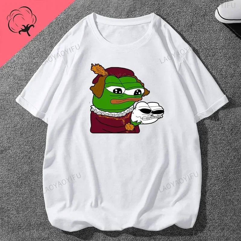Pe Pe The Frog Meme Emote Cotton Mens Clothing Vintage Fashion Frog Animal Ladies Summer Kawaii Tees Funny Gift Casual Shirt