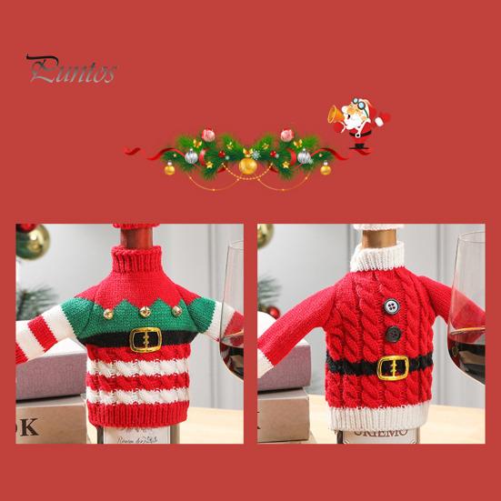 Weihnachts-Weinflaschenhülle, gestrickter Weihnachtsflaschenpullover mit Weihnachtsmannmütze für Wein, Champagner und Bierflaschen, Weihnachtsfeier-Dekoration
