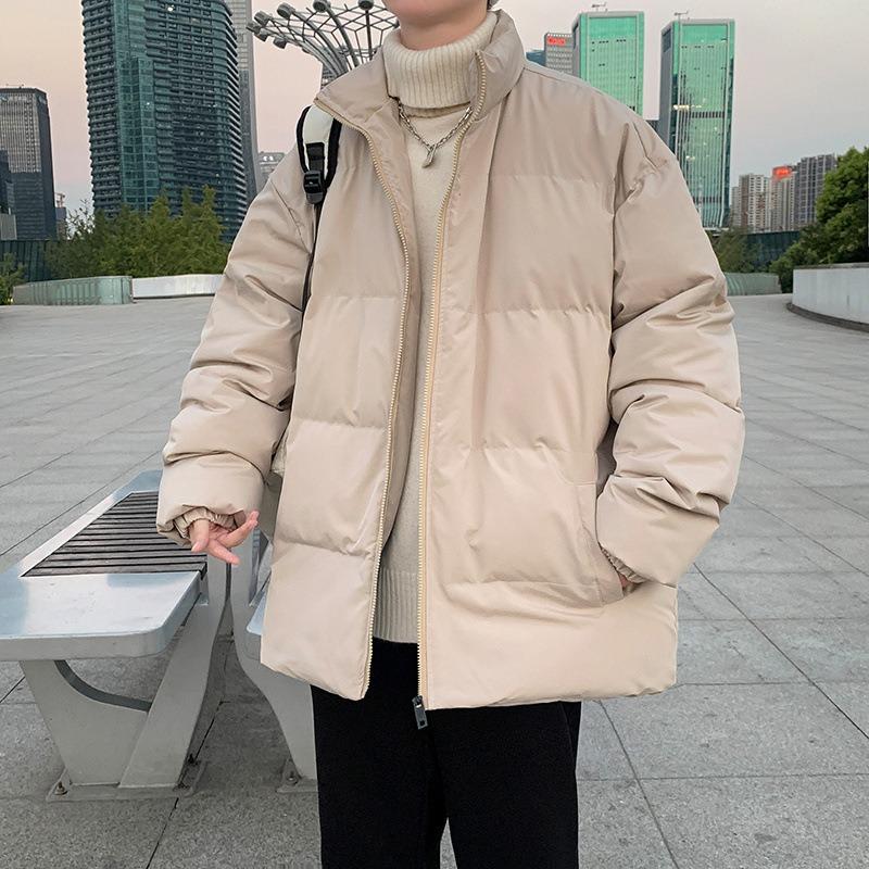 Padded clothes men's solid color warm bread clothes trendy brand loose large size short stand-up collar cotton clothes jacket winter clothes