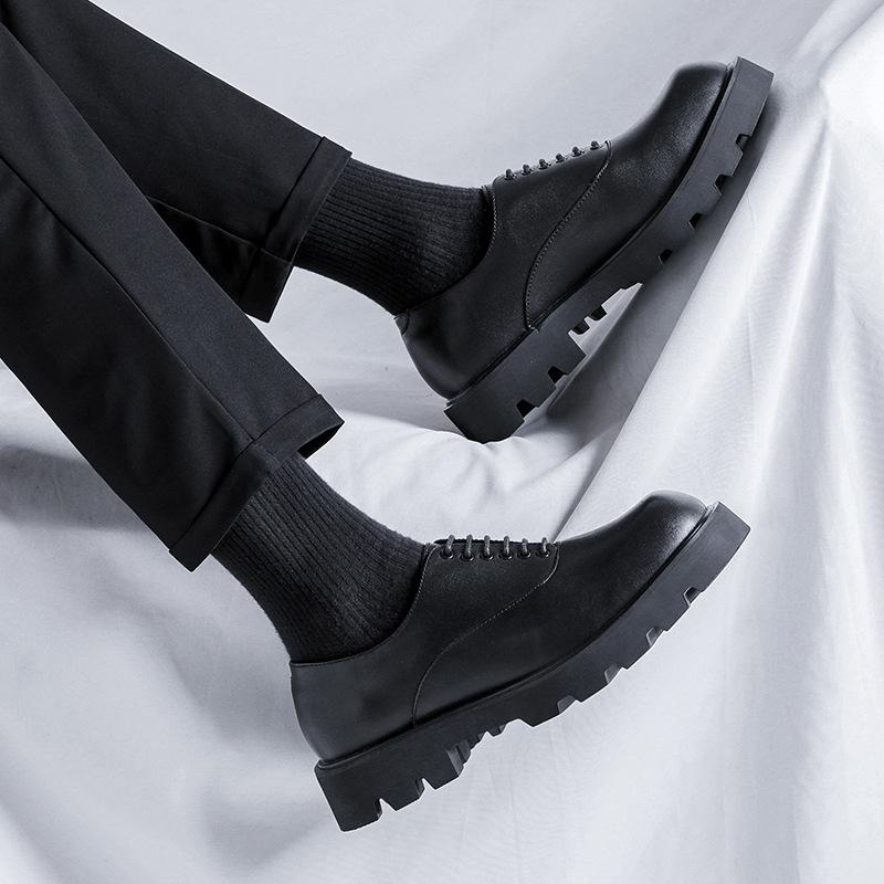 British Large Size Leather Shoes 45 Men'S Korean Version Black Trendy Shoes 46 Thick-Soled Low-Top Muffin Business Leather Shoes 15961-B