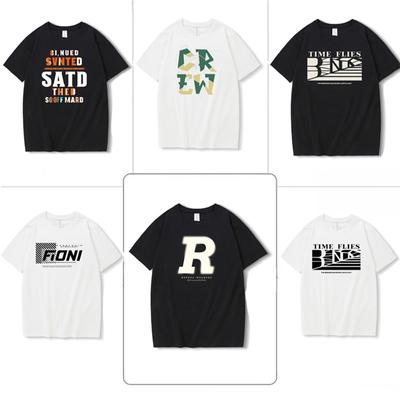 Summer Pure Cotton Short-sleeved T-shirt Men's Trendy Letter Printed Round Neck Half-sleeved Bottoming Shirt Men's and Women's T-shirt Tops