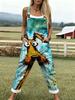 Watercolor Graffiti Cartoon Dog Print Overalls Women's Loose Wide Leg Casual Pants