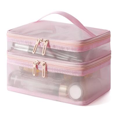 Transparente Doppelschichtige Schwarze Netz Make-up Tasche Organizer Aufbewahrung Reißverschluss Kulturbeutel Waschtaschen Damen Reise Kosmetiktasche Paket