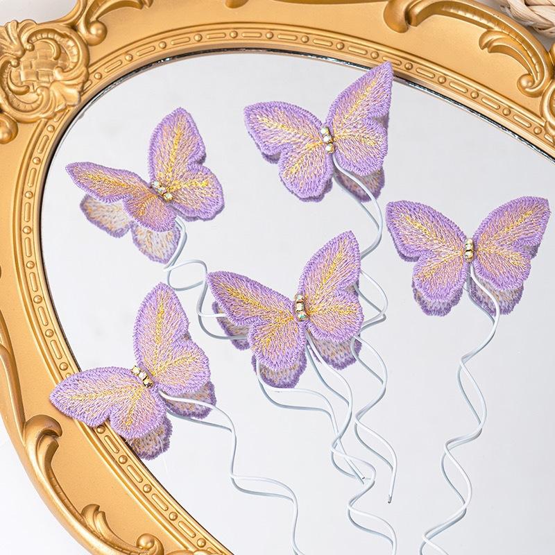 5pcs Mother's Day Embroidered Butterfly Cake Picks Birthday Dessert Table Baking Decoration Accessories