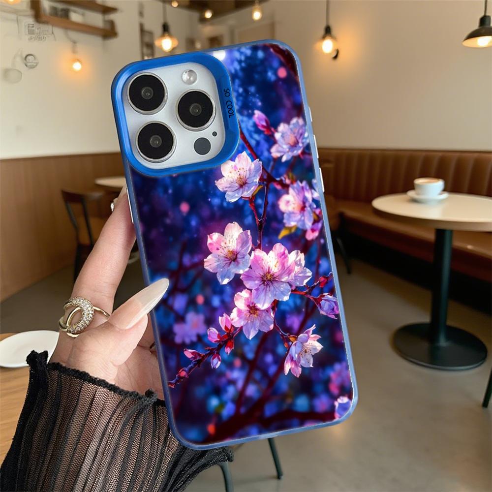 Night Cherry Blossoms Shockproof Phone Case for Iphone 16 15 14 13 12 11 Pro Max/Mini Anti-Scratch Premium Hard Cover