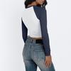 Women's Long Sleeve Shirts Slim Fit Stretchy Color Block Slightly Cropped Tops