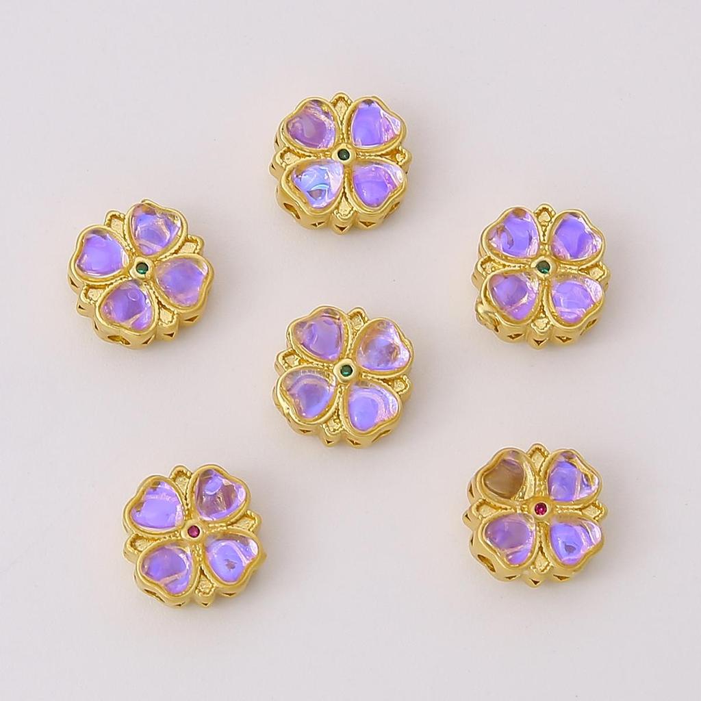 Copper Sand Gold Hollow Separated Bead Cherry Blossom Charm For DIY Jewelry Making Craft Accessories