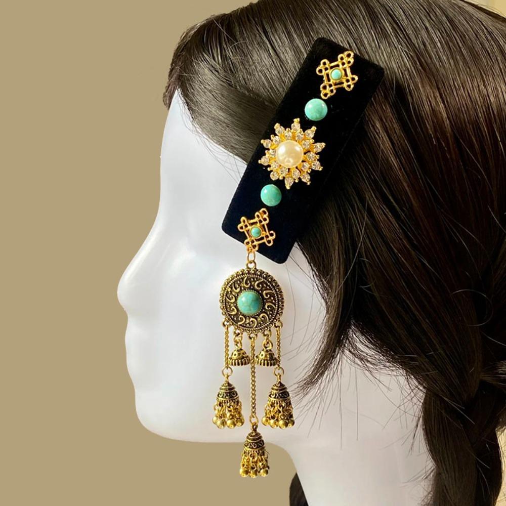 Pince à cheveux à pampilles en strass turquoise, épingle à cheveux pour frange, style ethnique, pince latérale pour femmes, carte à cheveux