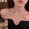 Titanium Steel Necklace Bow Pearl Fringed Wind Collarbone Chain Temperament Versatile Niche Beaded Sweater Chain Jewelry