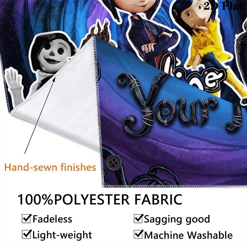 Name Custom Cartoon Coraline Wall Tapestry Aesthetic Wall Hanging Printed Fabric Blanket Decorative Tapestries for Bedroom Living Room Home Decor