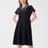 Fila Logo V-Neck Sporty Fashion A-Line Short Sleeve Dress Women Dresses Black F11W128305F-BK