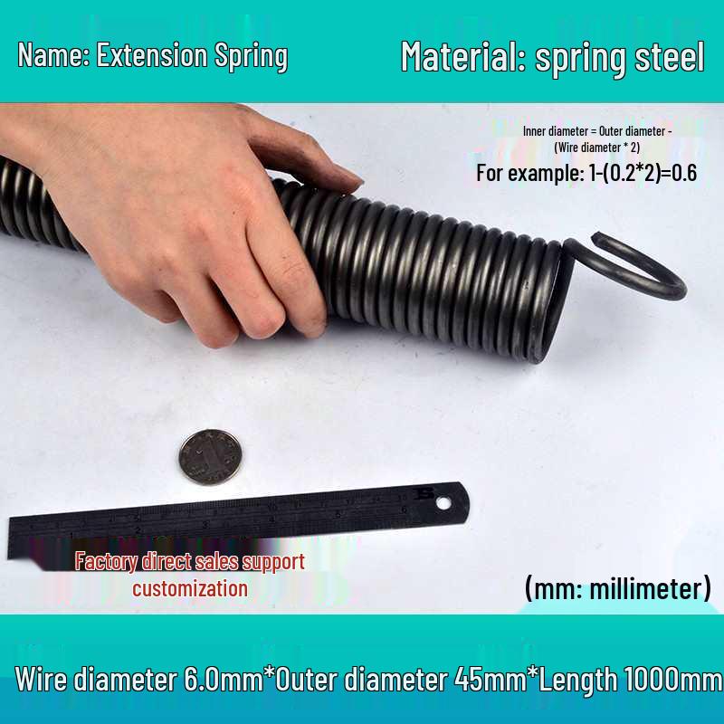 1m Spring Coil Extension with Hook - Strong Tensile Force, Thin Soft Sheath, for Tarpaulins & Sliding Doors