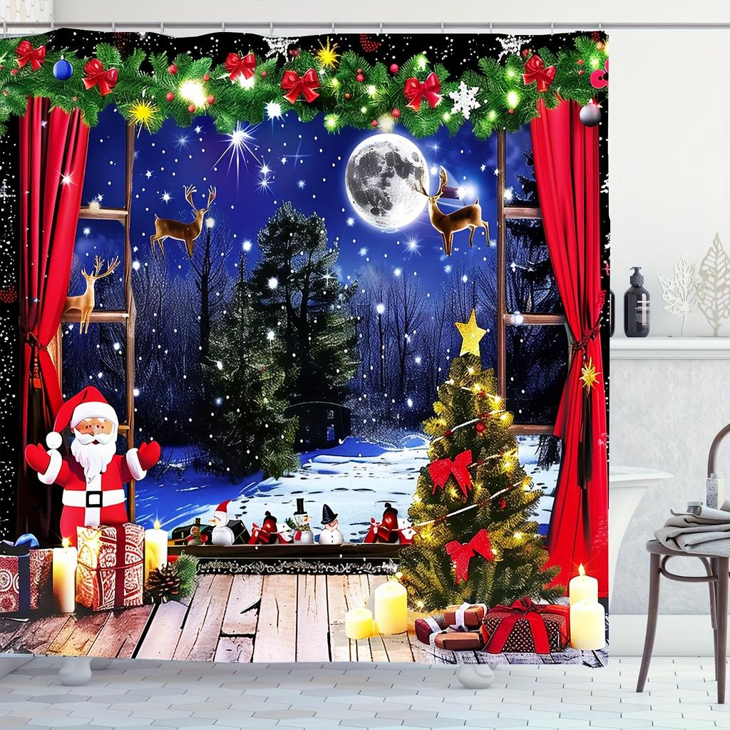 Cozy Christmas Scene Shower Curtain - Water-Resistant, Easy To Clean, Adds a Festive and Warm Touch To Your Bathroom Decor