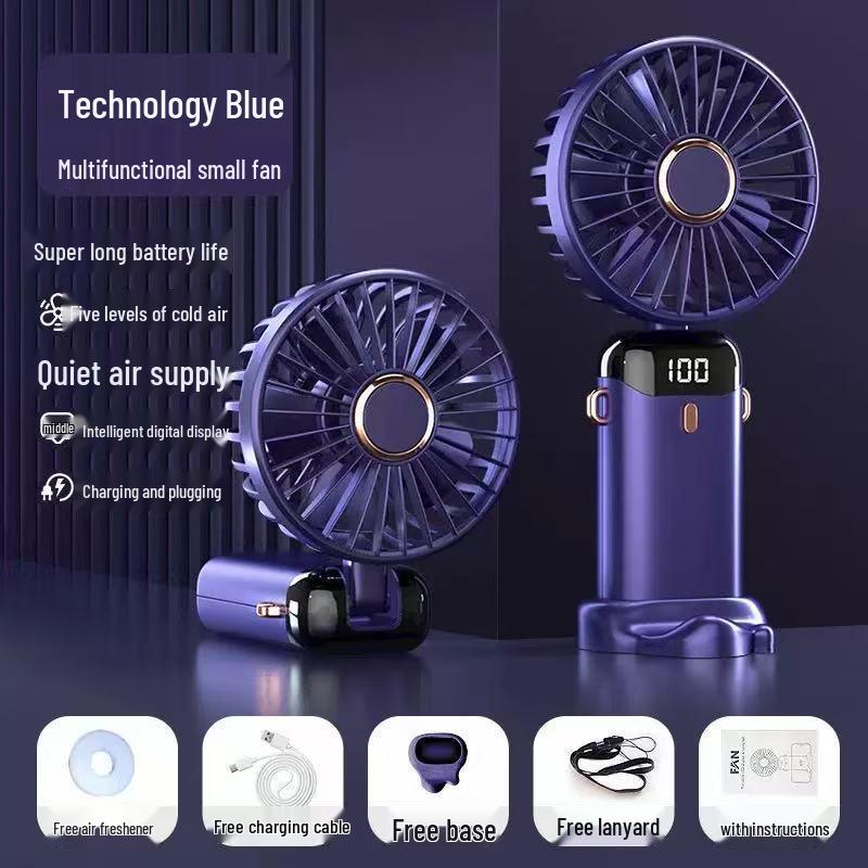 Compact Rechargeable Handheld Fan: Quiet, Portable, Foldable, Strong Wind, Ideal for Students, Dorm Rooms, and Beds.