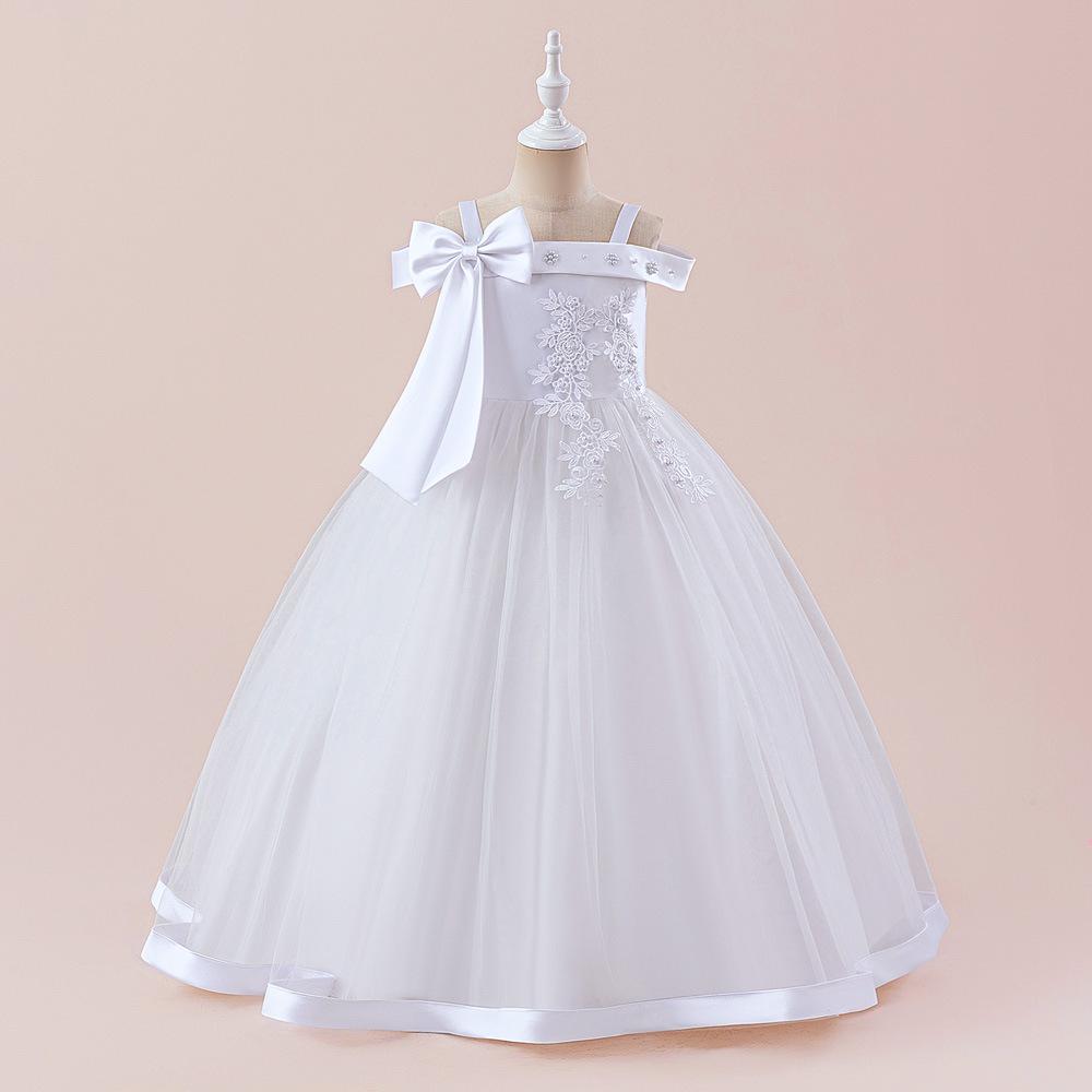 Flower Girl Princess Dress For Weddings Summer Kid Formal Bow Long Gown For School Evening Party Children New Year Cloth  ALP-0028