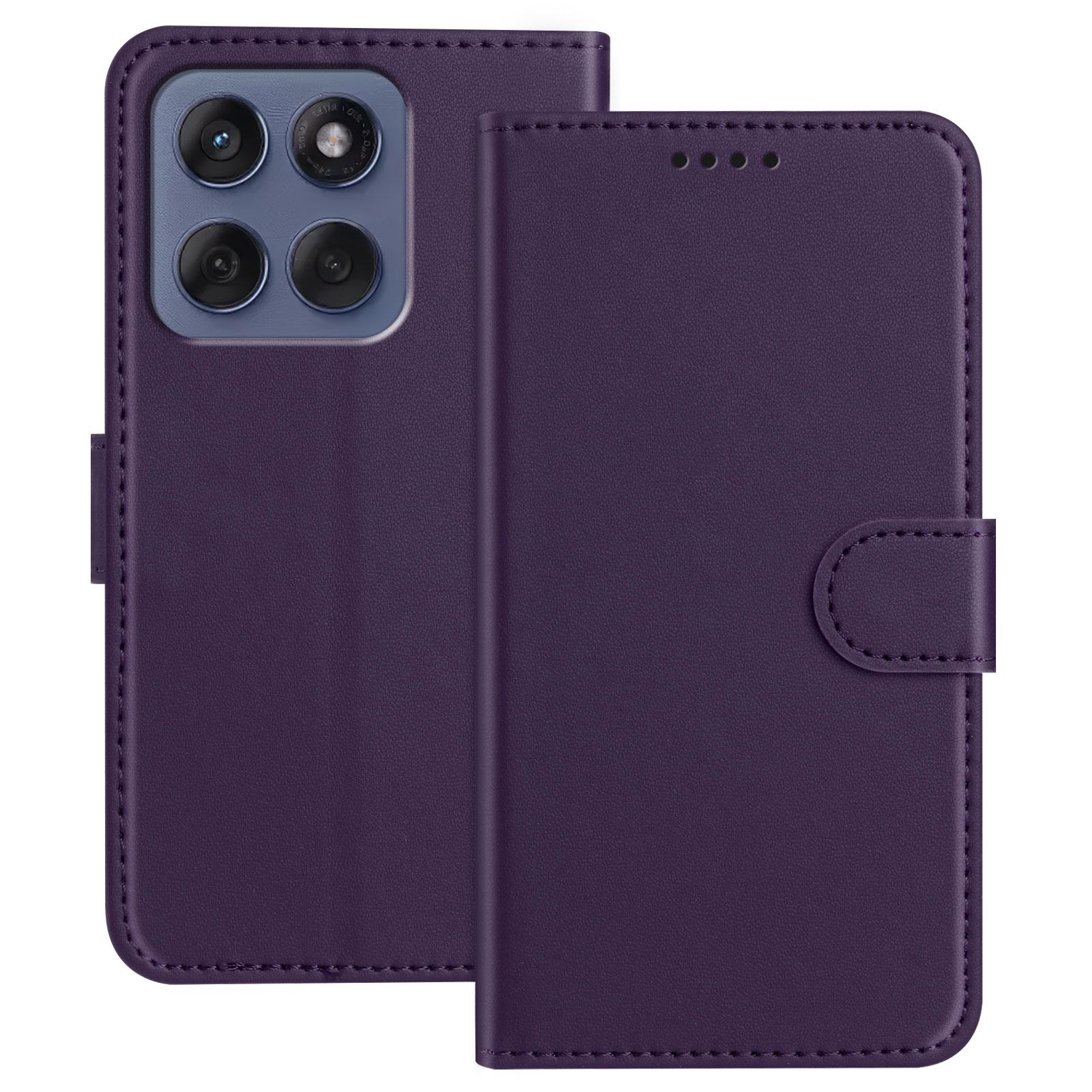 

For Motorola Moto G56 5G Leather Case Wallet Stand Solid Color Anti Drop Phone Cover Purple