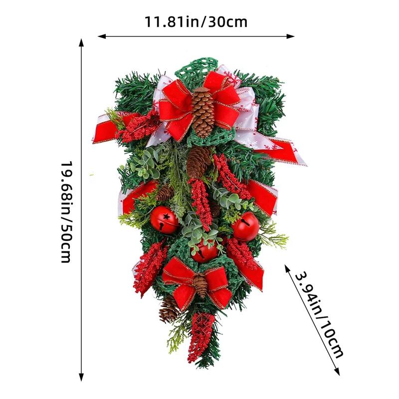 Christmas Decoration Webbing Bells Upside Down Tree Wreath Door Hanging Christmas Bow Pinecone Rattan Hanging Decoration