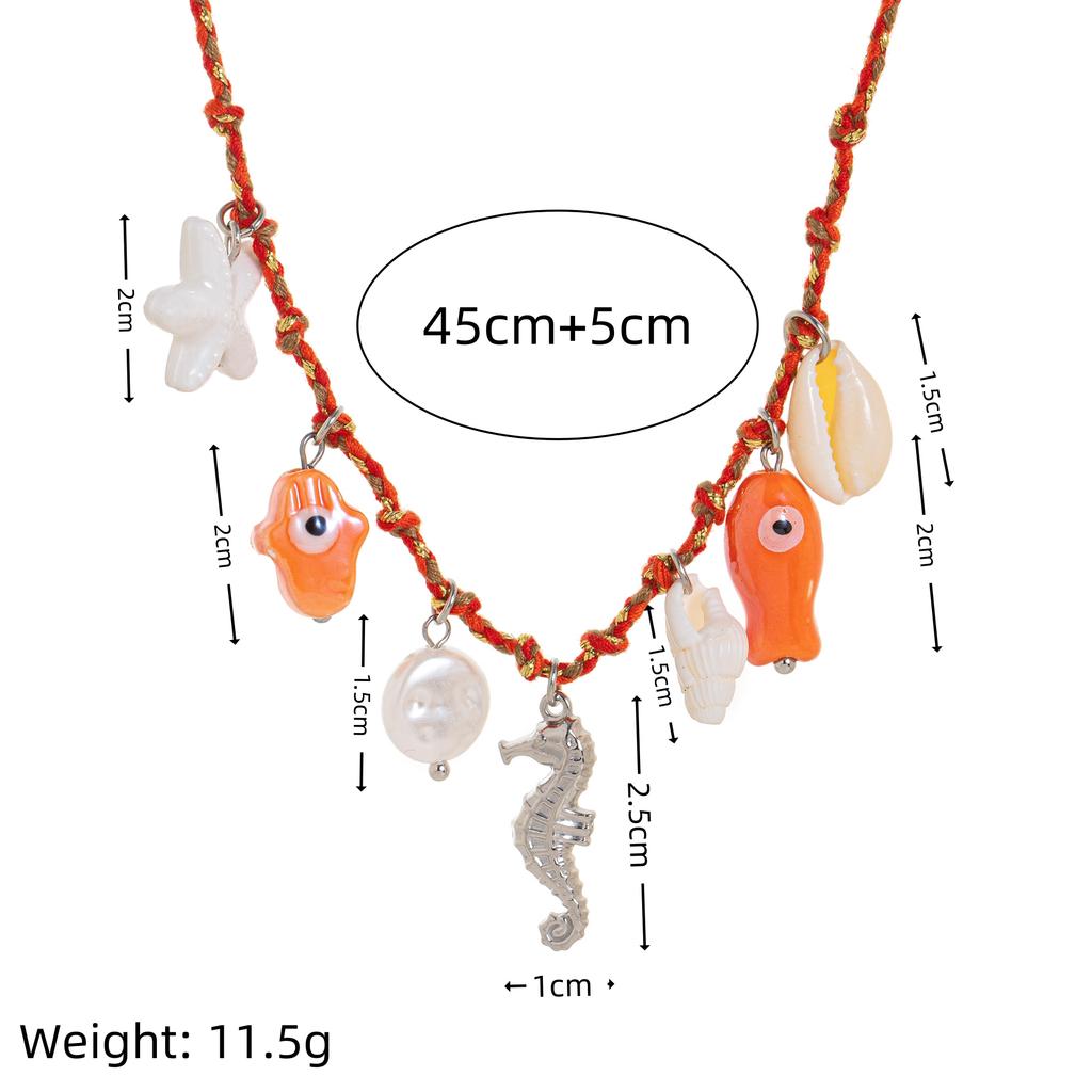 Bohemian Summer Sea Love Wind Starfish Pearl Love Pendant Colorful Dopamine Rope Necklace Women's Gift