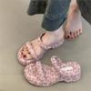 Slippers Summer 2025 New Silver Round Head with Muffin Platform Beach Sandals Slope Heel Versatile Sandals