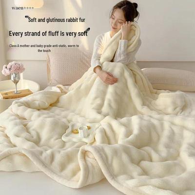 Thick Class A Rabbit Velvet Blanket – Multifunctional Solid Color Sofa Throw & Office Nap Blanket Gift