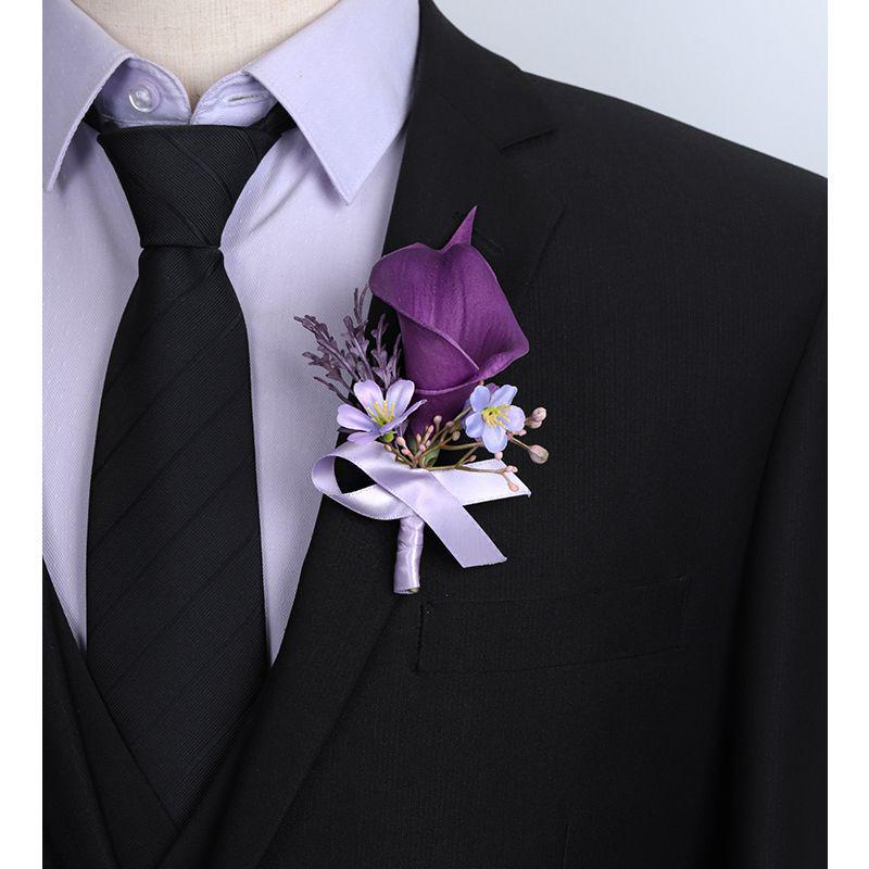 Набор фиолетовых калл для корсажа и бутоньерки для свадеб и мероприятий