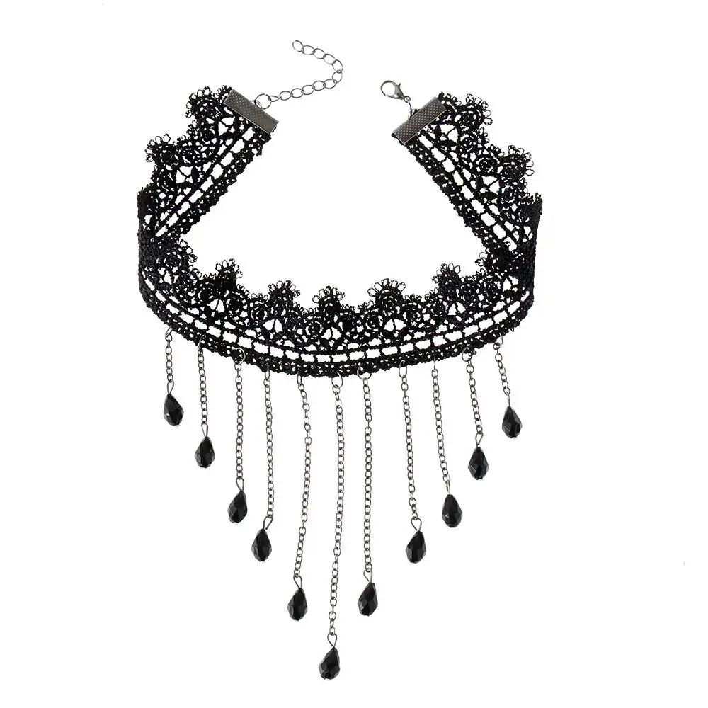 Jewelry Steampunk Style Victorian Women Chokers Black Lace Necklace Gothic Collar Beads Pendant