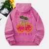 Blazing Cherry Washed Hoodies Women Vintage Prints Cotton Pullovers Distressed Pocket Oversize Hooded Clothes