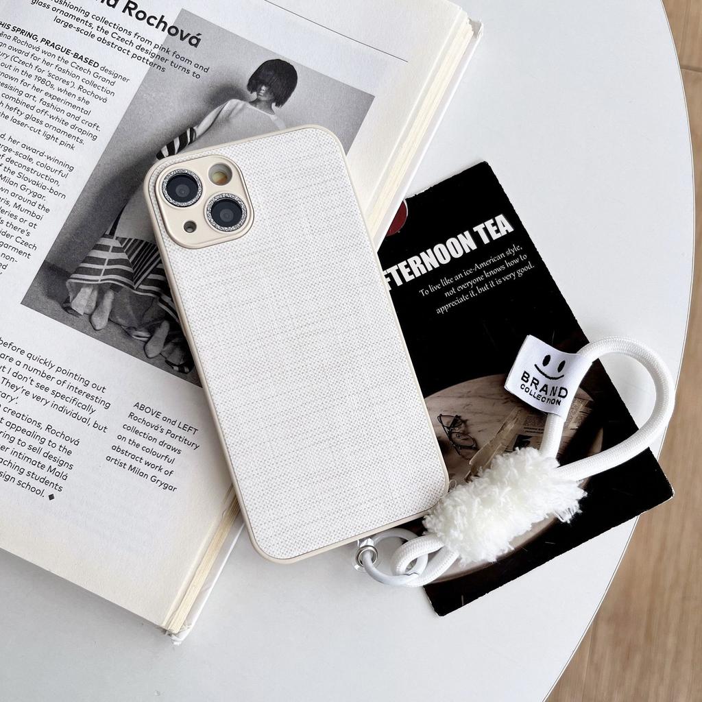 Cloth Patterned Smiley Face Wrist Strap Hanging Rope Phone Case for IPhone 16, 15 Promax Protective Case, 14 Women