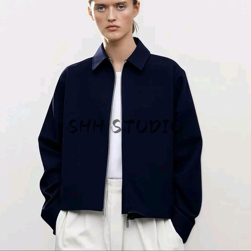 New Fall Women's Clothing Fashion Lapel Long Sleeves Metal Zipper Easiest for Match Pilot Jacket Outwear 0155040