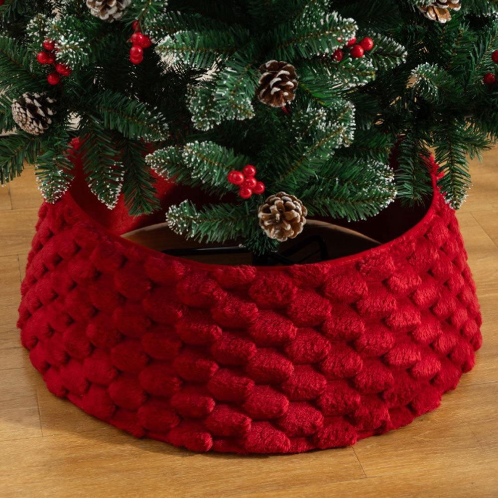 3D Round Plush Christmas Tree Skirt - Decorative Tree Base Cover Festive Christmas Scene Fence Ideal for Holiday Decorations