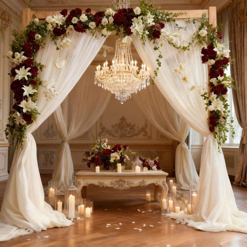 Arco per Matrimoni all'Aperto, Feste in Giardino con Tende di Garza, Sfondo Decorativo Festivo per Soffitto