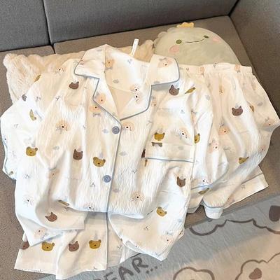 2 PCS Women Pajama Sleepwear Everyday Pajama Collection Short-Sleeved Everyday Shorts Suit Dog and Cat Print Soft Comfort Home Leisure Clothes