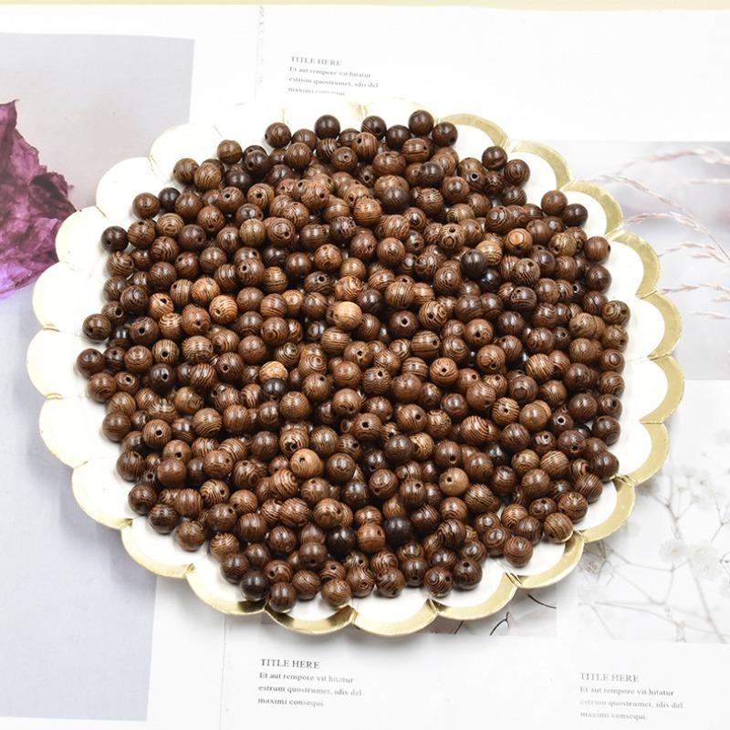 100PCS Dark Brown Wooden Beads Undyed Natural Stripe Round Wood Loose Craft Beads for Bracelets and Jewelry Making