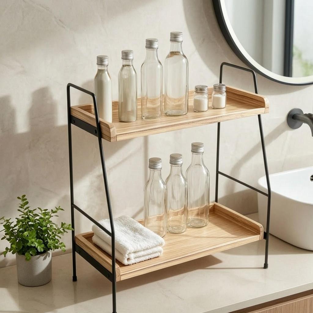 Two-Tier Tabletop Storage Rack Easy to Clean Two-Level Countertop Organizer