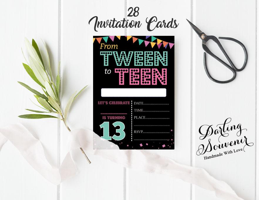 Darling Souvenir Black Birthday Invitation Card 28 Pcs Fill or Write In Blank Invites Printable Party Supplies 5 X 7