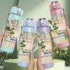1PC Vintage Newspaper Letter Print 750ml Color Plastic Sports Water Bottle Leakproof Flip Straw Lid Suitable for Sports Office Home Use