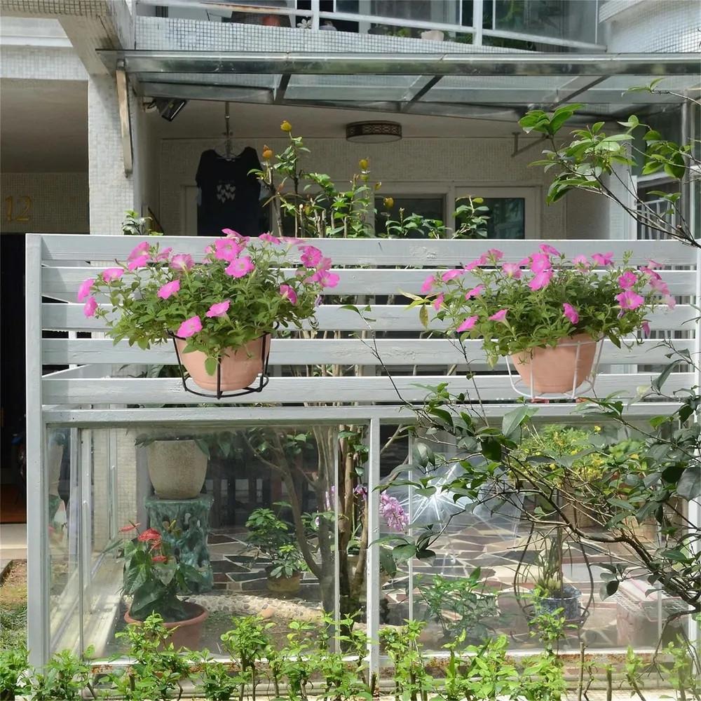 Balcony Flower Pot Hanging Flower Rack Railing, Wall Mounted Iron Frame, Green Ivy  Potted Plant Flower Circular Storage Rack