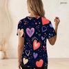 Women Plus Size Short Sleeve U Neck T Shirt Pink Heart Flower Star Dark Background Print Top