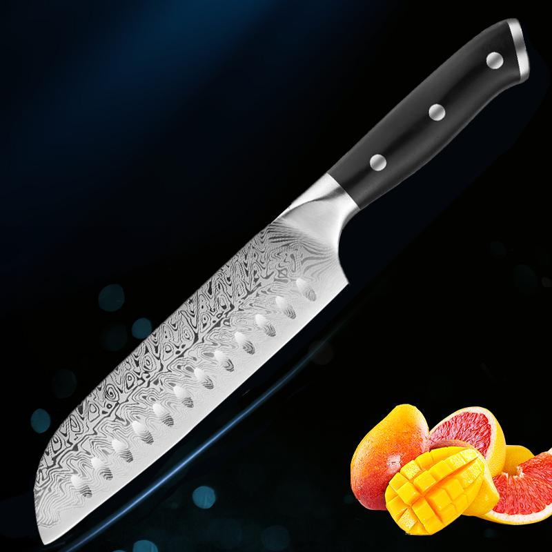 High-end kitchen knives, Damascus steel textured Japanese knives, Santoku knives, for cutting fruits and meats in the kitchen