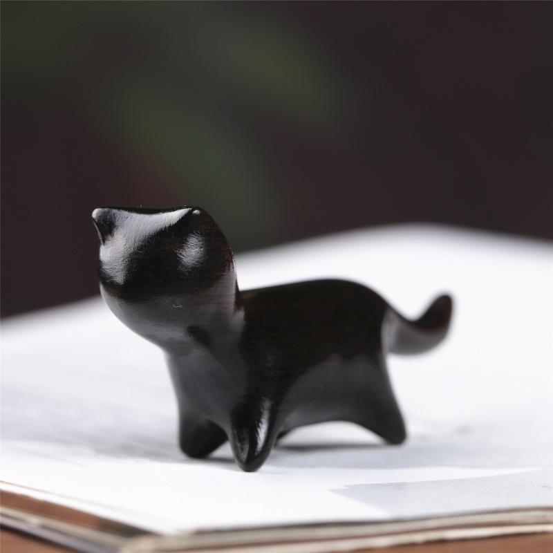 Ebony and Red Sandalwood Kitten Desktop Ornament - Handcrafted Creative Gift