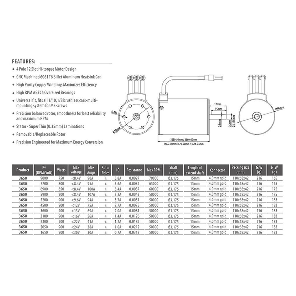 Motor Brushless GTSKYTENRC 3650 3600KV Motor à Prova d'Água ESC 60A Conector T para Carro RC 1 10 Caminhão